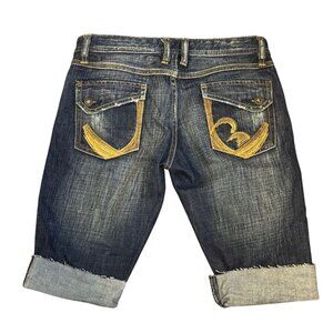 Buffalo David Bitton Tilly Womens Denim Bermuda Shorts Size 26 Dark Blue Embroid